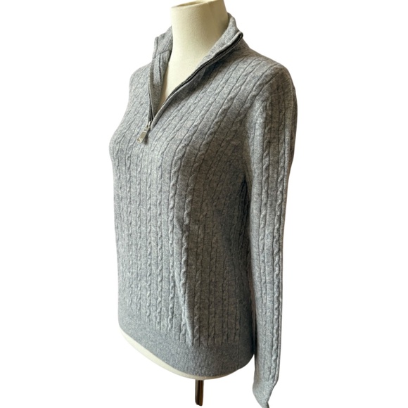 TRW SUN VALLEY J DEMETRE 100% MERINO WOOL 1/4 ZIP CABLE KNIT SWEATER WOMENS XS - Picture 4 of 12